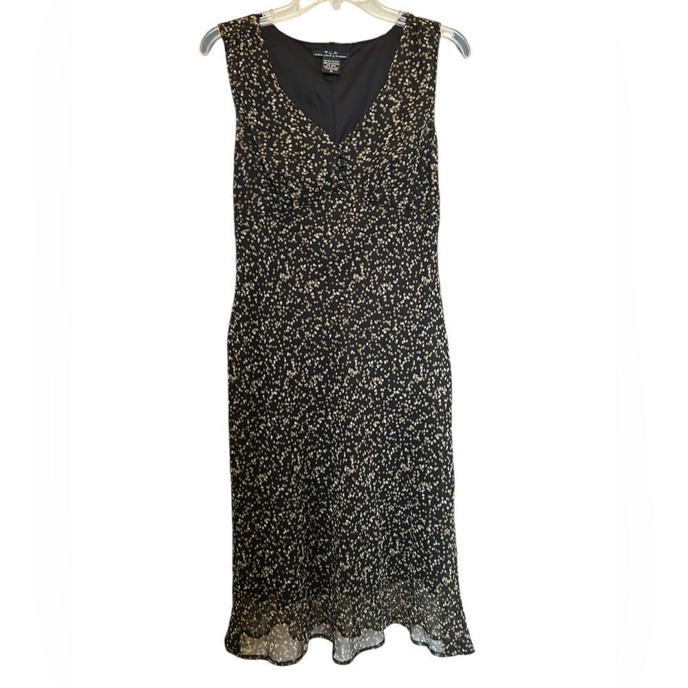 FLP Sheer Polka Dot Beige Black Y2K 90s Knee Length Ruffle Hem Shift Dress 10